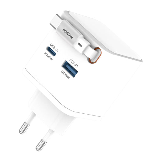 2 Port PD Wall Charger Built-In Cable - 65W White