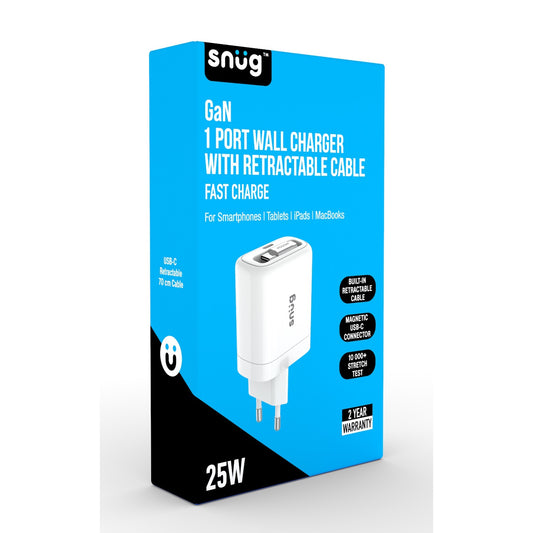 1 Port PD Wall Charger Built-In Cable - 25W White